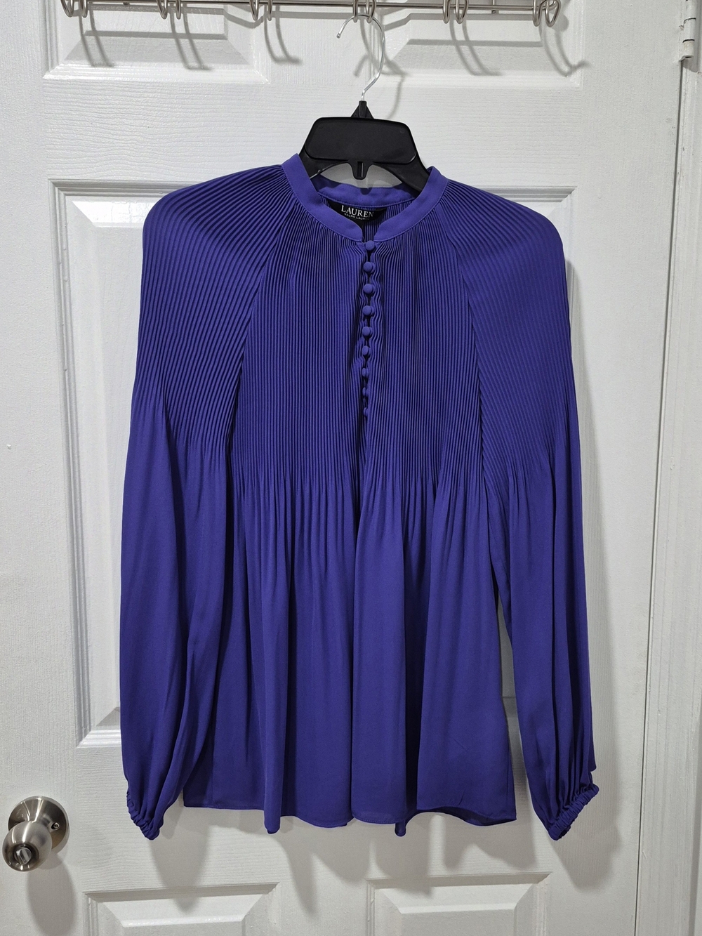 Lauren Ralph Lauren Purple Pleated Long-Sleeve Blouse